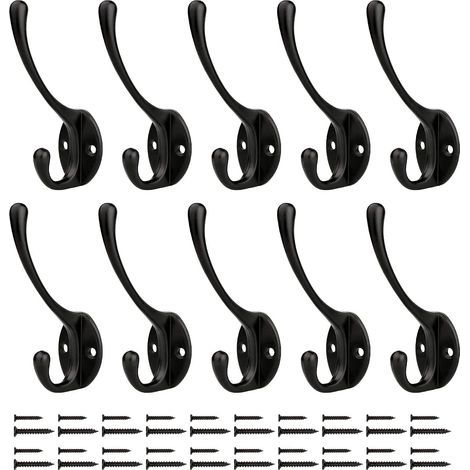 Patère Porte Manteau Mural Crochets Chapeau Crochets Muraux Robustes Avec Vis En Métal, Pour Cuisine Salle De Bains Chambre D'essayage （Noir 10 Pcs） (1/5)