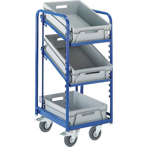 Rollcart Eurokastenwagen inkl. 3 Kästen in grau mit 2 offenen neigbaren Ladeflächen 410x620mm
