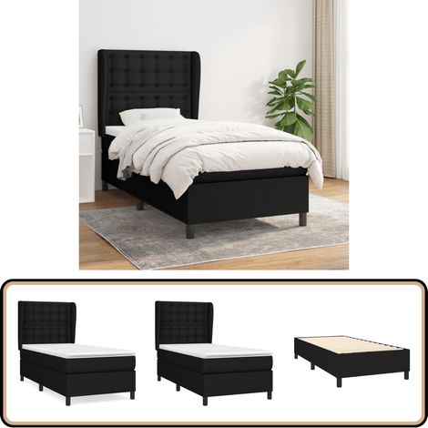 Sommier à lattes de lit avec matelas Noir 100x200 cm Tissu - Lit Plateforme - Lit Double - Matelas Ressorts Ensachés - Literie - Chambre À Coucher
