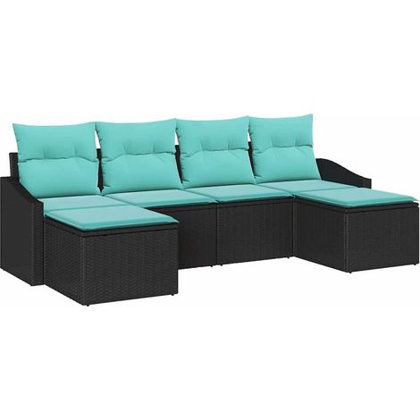 Sofa Set with Cushion 6 pcs Black Poly Rattan vidaXL