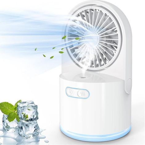 Mini Ventilateur Brumisateur Silencieux, Rechargeable USB Ventilateur Portable, 3 Vitesses et éclairage Nocturne à 7 Couleurs, Ventilateur Bureau Convient Pour à Coucher Bureau Exterieur Indoor (1/5)