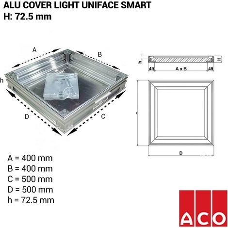 Couvercle à carreler AluCover Light Uniface Smart 72,5 mm – Aluminium extrudé – Étanchéité totale – Classe de résistance K3 – Ouverture libre 40 x 40 cm – ACO