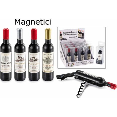 Cavatappi calamita a bottiglia in confezione regalo in espositore da 16 pezzi, set da 16 pezzi, Ø 2,5 cm x 11,5 H
