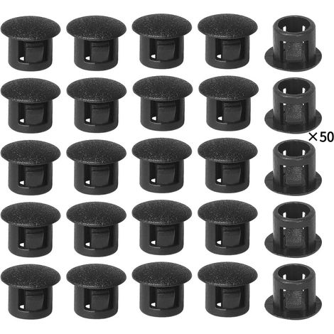 Tapones de plástico para tubos y postes de valla, de clip, de encaje a presión - 8 mm, negros, paquete de 50 unidades.