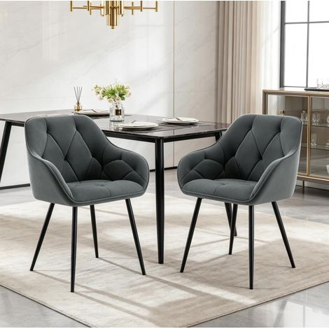 Juego de 2 sillas de comedor de terciopelo con reposabrazos, gris oscuro DESVIAE (1/5)