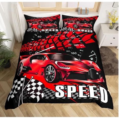 Voitures de Course Housse de Couette 240x260cm Extreme Sports Parure de Lit Motorsport Competition Literie Set Rouge Voitures - B0X (1/4)