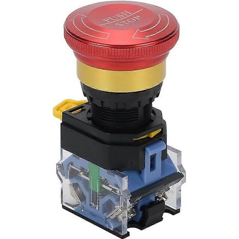 Bouton d'arrêt d'urgence, 10 A, 22 mm, interrupteur à bouton-poussoir autobloquant, interrupteur d'arrêt d'urgence rond en alliage d'aluminium, 1 NO 1 NC 440 V. (1/5)
