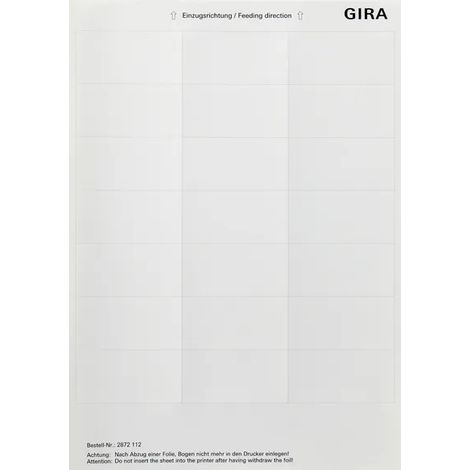 Gira Fogli di marcatura 33,5 x 67 mm Accessori Bianco puro [2872112], 2872 112