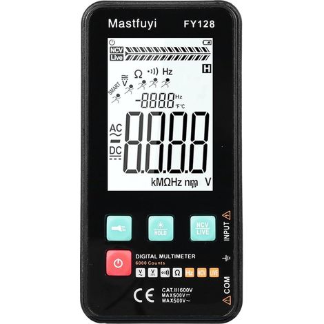 Multimètre, multimètre numérique intelligent FY128 avec support testeur électrique intelligent compact 5999 points LCD rétroéclairé mesure tension AC/DC résistance continuité de fréquence (1/5)