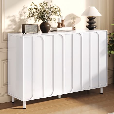 Buffet meuble à chaussures 2 en 1 - 120 x 37 x 80 cm - commode d'entrée 3 portes avec relief à arc vertical et étagères réglables style moderne - blanc (1/5)