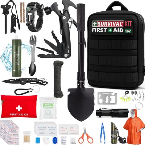 Kit Survie Trousse Premier Secours Militaire Guerre nucléaire Équipement Camping Randonnée Sac 72h Catastrophe Multifonction Allume-Feu Couverture Urgence Catakit Evacuation (1/5)