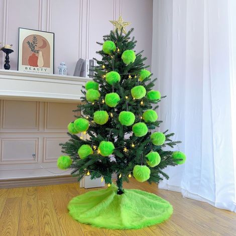 Christmas Tree Skirt - Faux Fur - Lime Green - 120 Cm Diameter - For Artificial Or Real Christmas Trees - 1 Pc (1/5)