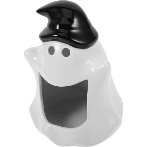 Maison de Hamster en Céramique Blanche Forme Fantôme Halloween, Cachette Semi-fermée Décorative pour Petits - MMCD-ZGL-05435 (1/5)