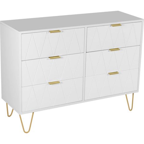 Kommode mit 6 Schubladen 100x34x73cm Weiß, schmal, Stauraum für Wohnzimmer (1/5)