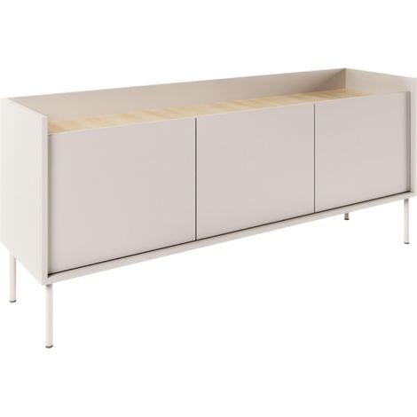 Meuble TV 140 cm Design Moderne Chic en Taupe Finitions Mat Panneau de Particules Laminé Robuste Pieds Métalliques Espace de Rangement Conçu en Pologne (1/5)