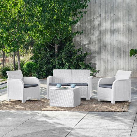 Dmora Garten-Set: Weißes 3-Sitzer-Sofa, Tisch Outdoor-Lounge mit Kissen (1/5)