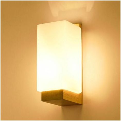 Applique Murale Intérieure Bois, Moderne Lampe Murale Design Minimaliste, Abat-jour en Verre Applique Murale pour Chambre Salon Couloir Café Décoration Intérieure (1/5)