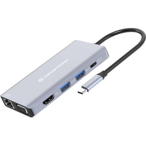 CONCEPTRONIC 10-1 Dock USB-C-HDMI/2xUSB-A/GbE/AUX/+ 25cm gr (DONN20G)