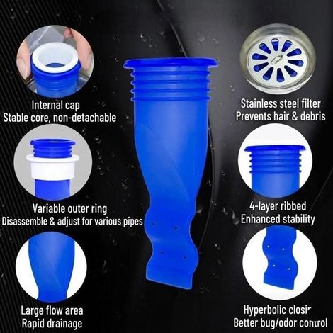 6 trampas antiolor para desagües de suelo, Válvula de retención de silicona universal para baño y cocina, Apta para desagües de 40-50 mm (1/5)