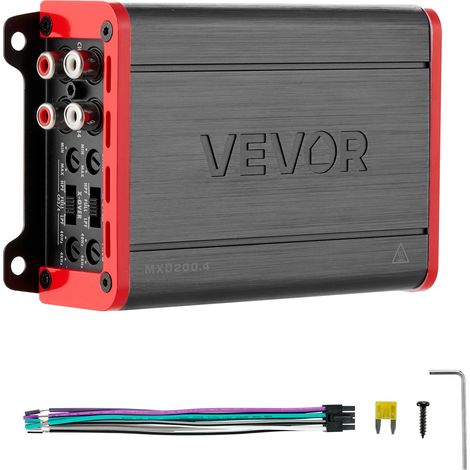 VEVOR Amplificatore Audio Multicanale per Auto a 4 Canali, Amplificatore a Ponte di Classe D max. 4x120 W a 4 Ohm/4x200 W a 2 Ohm Tensione Nominale 14,4 V CC Larghezza Banda 10 Hz–30 kHz per Auto SUV