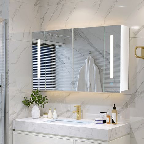 Clipop – Miroir lumineux de salle de bain avec 3 modes de température – Étagères réglables – Résistant à l'humidité – Charnière silencieuse
