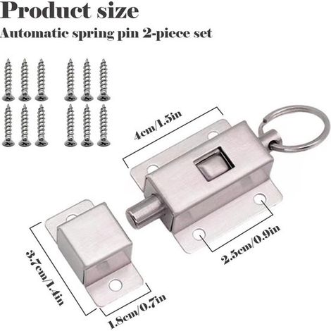 Confezione da 2 serrature a scorrimento automatiche a molla con viti, adatte per porte di bagno, WC, camere da letto e lavatrici. (1/2)
