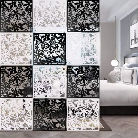 Set de 12 Cloison de Séparation à Salle Panneaux Suspendre Rideau, Séparateur de Pièces pour Mur, Paravent,noir & blanc (1/4)