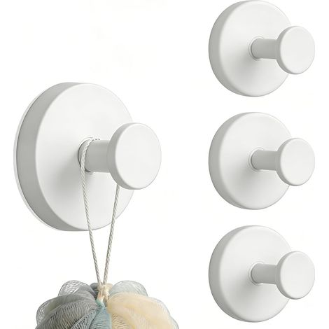 YUNISS Set of 4 Suction Hooks, Reusable Suction Cup Towel Holder, No Drilling, Ultra-Resistant Suction Cups, Stainless Steel, for Bathroom, Kitchen and Glass Surfaces (White)