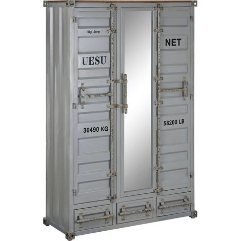 armoire métal gris style industriel avec miroir vitrine vintage - gris industriel effet container vintage (1/5)