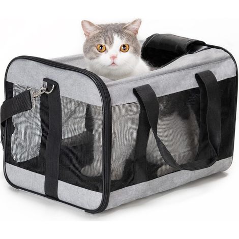 Sac de transport souple pliable pour chat ou petit chien gris