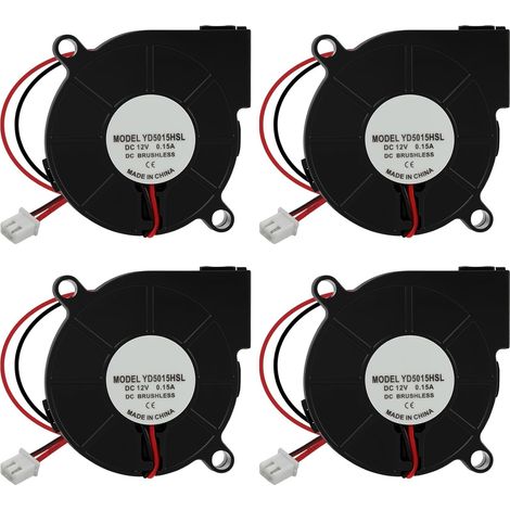 Lot de 4 ventilateurs 5015 12 V Fan 5015 12 V Ventilateur radial 12 V Imprimante 3D Ventilateur turbine de soufflerie 2 torons pour refroidissement Remplacement de ventilateur