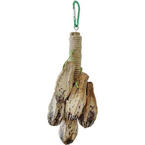 Jouet à suspendre en cage pour perroquets, en bois naturel, pour une molarité fiable. (1/4)