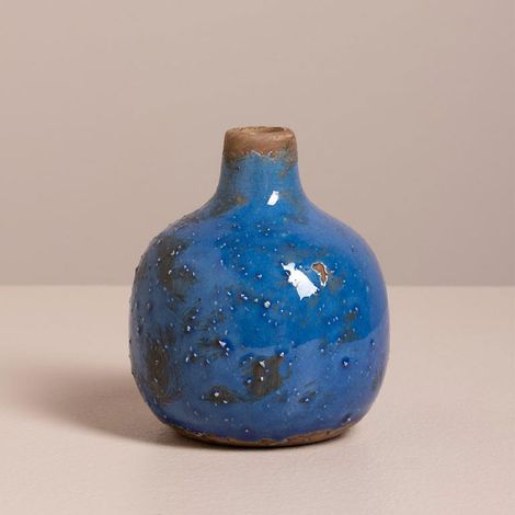 Vase Soliflore Bleu Azur Céramique 10x8cm (1/4)