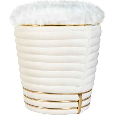 Tabouret Design en Tissu "Doric" 50cm Ivoire & Or (1/5)