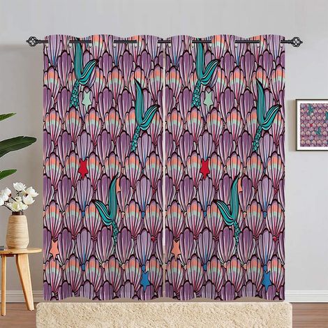 Rideau Occultant Sirène Queue Coquille Rideau Thermique Isolant Tenture Opaque à Oeillets Draperies Intérieurs pour Maison Chambre Salon 2 Panneaux L 140 x H 200 cm - 140L X 200H cm (2 Panneaux) (1/5)