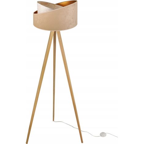 LAMPADA DA TERRA CON TREPPIEDE E PARALUME IN LEGNO (1/5)