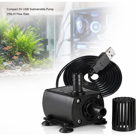 Toivize-Pompe immergée QR50A - Silencieuse - USB 5V - Noire. Idéale pour aquarium, fontaine et circulation d'eau. Débit 250L/H, compacte et sans fil. (1/4)