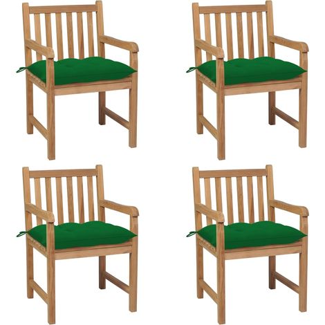 Gartenstühle 4 Stk. mit Grünen Kissen Massivholz Teak