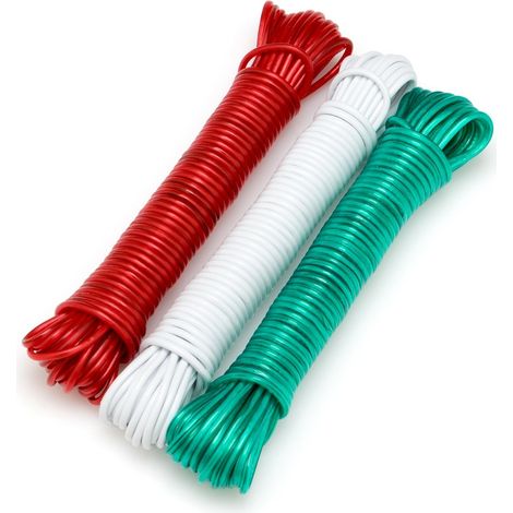 Facilitys – Lot de 3 fils d'étendage à linge 10m – Plastifié avec armature métallique – Séchage rapide et sans plis – Tendeurs inclus (1/2)