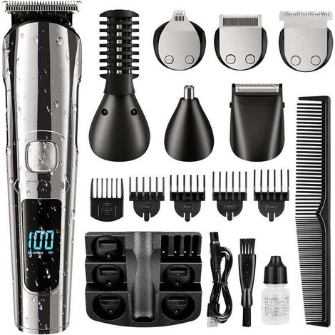 Tondeuse À Barbe. Tondeuse À Cheveux Sans Fil Pour Homme. Étanche Pour Le Corps. La Moustache. Le Nez. L'Oreille. Le Visage. Le Rasoir Électrique. Kit De Toilettage Tout En 1. Rechargeable Par Usb Et (1/5)