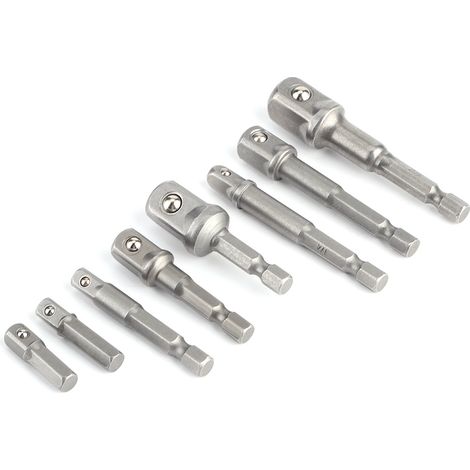Set de 8 adaptateurs de douilles avec embouts hexagonaux pour visseuse à choc, barres de rallonge 1/4in 3/8in 1/2in, accessoires de perçage (1/3)