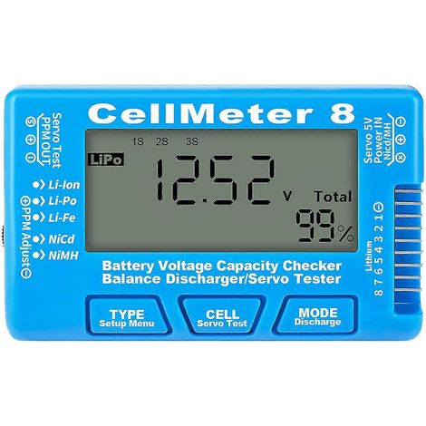 Testeur de batterie CellMeter 8, écran LCD clair, fonction de décharge, vérificateur de capacité de batterie numérique 8S, couleur : bleu (1/4)
