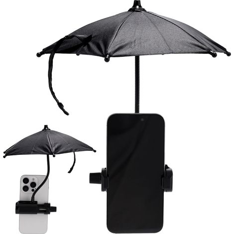 Parasol Téléphone, Ombrelle Telephone Universel avec Clip Robuste Réglable Mini Parapluie Compatible avec Tous Smartphones pour Voyages Plage Activités de Plein Air(Noir) (1/5)