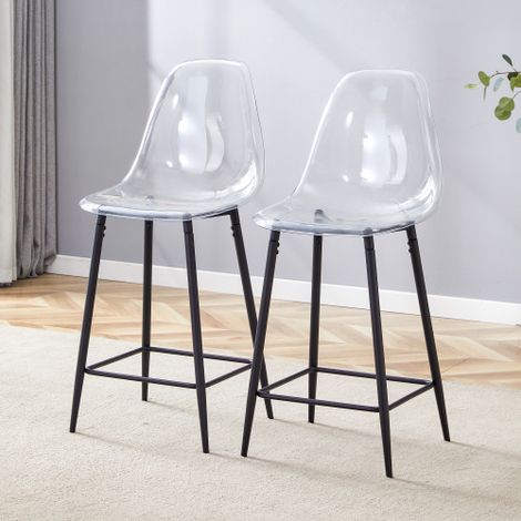 Set di 2 sgabelli da bar trasparenti con struttura in metallo argento/oro/nero, sedie dal design moderno per cucina, bar o sala da pranzo (solo sedie, tavolo non incluso). (1/5)