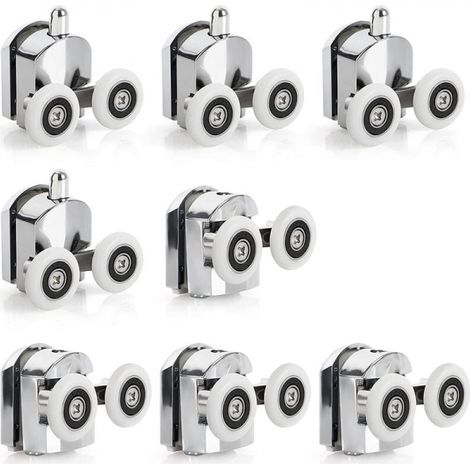 8 Roulettes Porte de Douche Coulissante Roulette Porte Coulissante Douche en Alliage de Zinc 23 mm de Diamètre Roues Jumelées de Rechange pour Salle de Bain