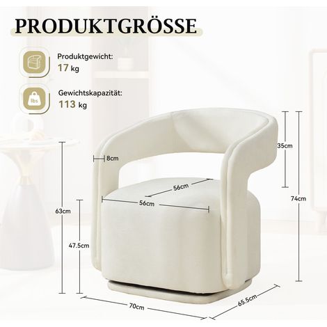 Fauteuil pivotant 065 à 360°, design tonneau, en chenille texturée blanche, pour salon, coin lecture et espace détente (1/4)