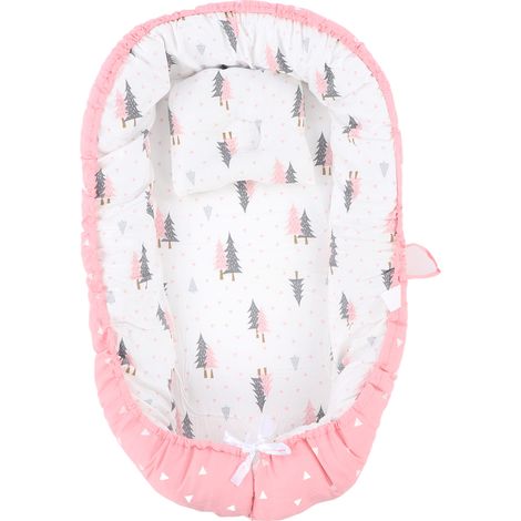 Housse de chaise longue pour bébé, douce, confortable, respirante, facile à nettoyer, pliable, Portable, nid de nouveau-né pour voyager, motif forêt rose (1/5)