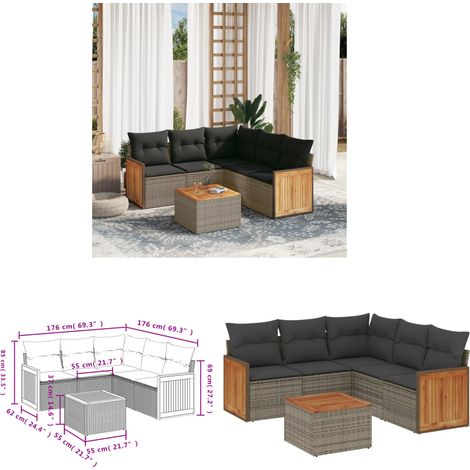 6-tlg. Garten-Sofagarnitur mit Kissen Grau Poly Rattan - Gartenmöbel - Esstisch - Lounge Set - Outdoor Möbel - Rattan Gartenmöbel - Home & Living (1/3)