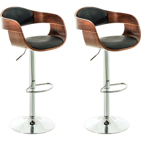 Set 2 seggioloni sgabello bar con poggiapiedi design moderno legno e sintetico nero 100000788