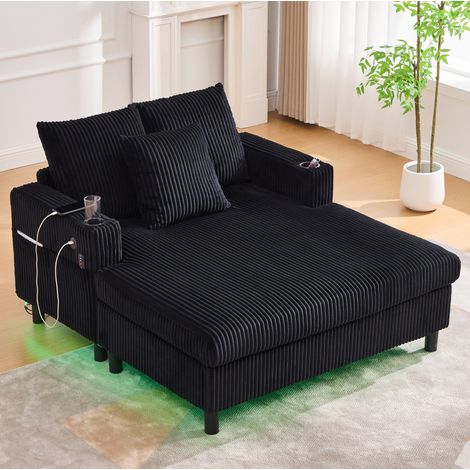 Sillón chaise longue con USB y LED de pana negro OKMYHOME (1/5)